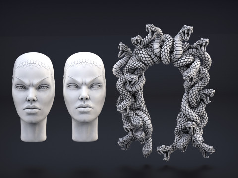 Hoog gedetailleerd Medusa-hoofd 3D printmodel