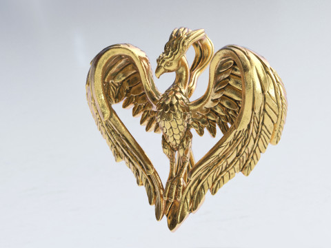 Liontin Hati Phoenix Model Cetak 3D