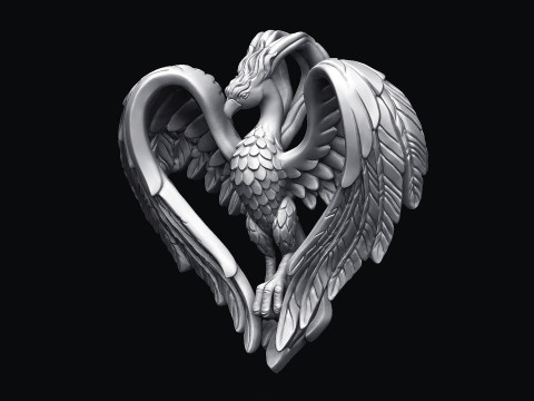 Phoenix Heart Pendant 3D Print Model