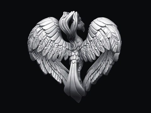 Phoenix Heart Pendant 3D Print Model