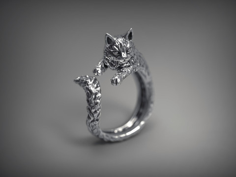 High Detailed Cat Ring 3D Print Model