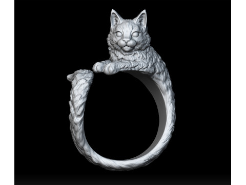 High Detailed Cat Ring 3D Print Model