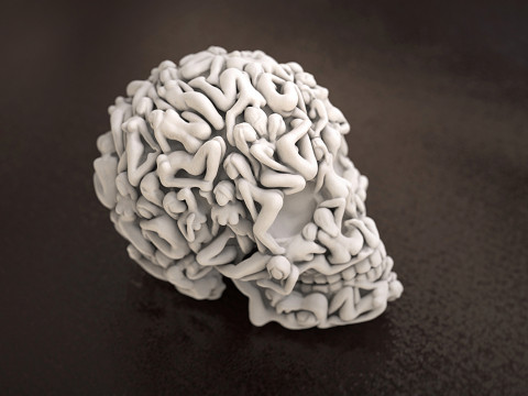 Schädel-Kopf-Frauen-Körper 3D Druckmodell