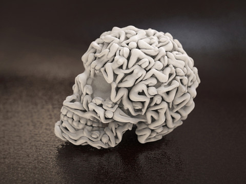 Schädel-Kopf-Frauen-Körper 3D Druckmodell