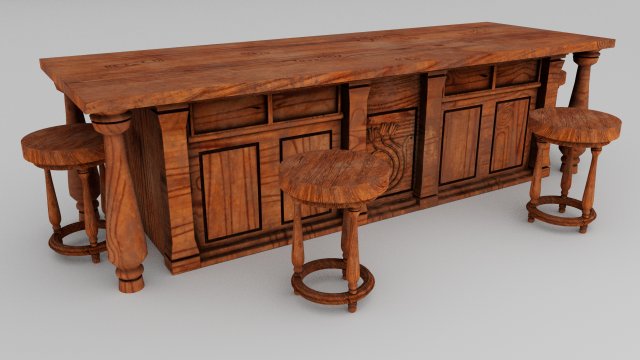Wood table set 3D Model .c4d .max .obj .3ds .fbx .stl .blend