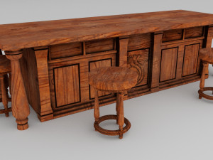 Wood table set 3D Model