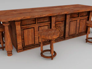 木製テーブルセット 3Dモデル