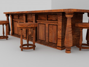 Wood table set 3D Model
