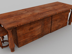 Wood table set 3D Model