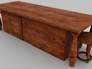 Wood table set 3D Model