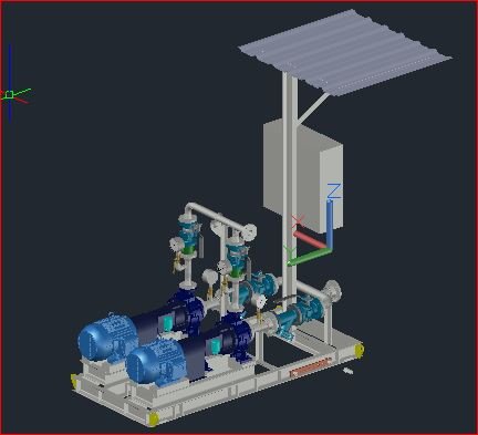 Motor pump set for pumping and repressing industrial liquids consisting of pipes pumps Y filter 3D Model .c4d .max .obj .3ds .fbx .stl .blend 