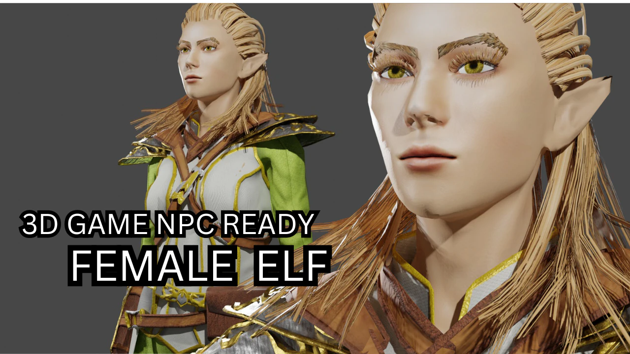3D Game NPC - Female Elf 3D Model .c4d .max .obj .3ds .fbx .stl .blend