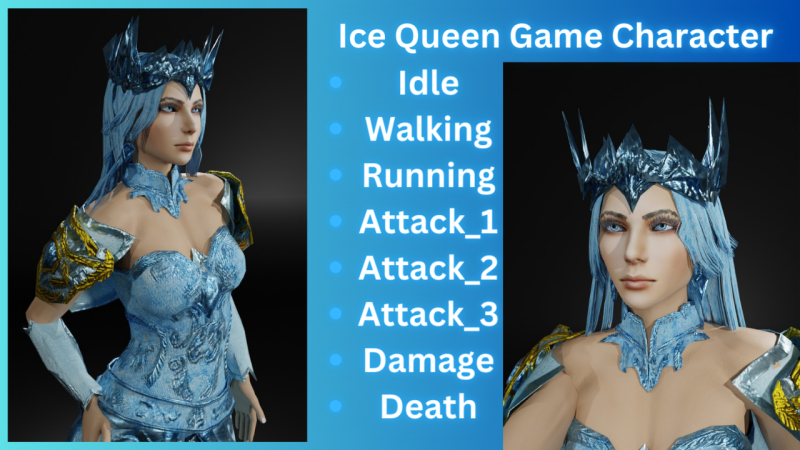 Ice Queen Game Character 3D Model .c4d .max .obj .3ds .fbx .stl .blend 