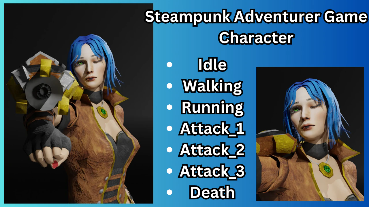 Steampunk Adventurer Game Character 3D Model .c4d .max .obj .3ds .fbx .stl .blend