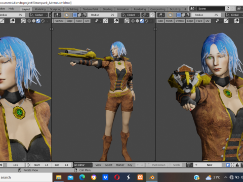 Steampunk Adventurer Game Character 3D Model