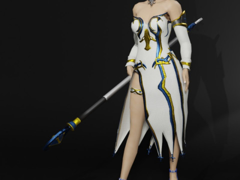 Moon Priestess Game Character 3D Model