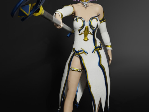 Moon Priestess Game Character 3D Model