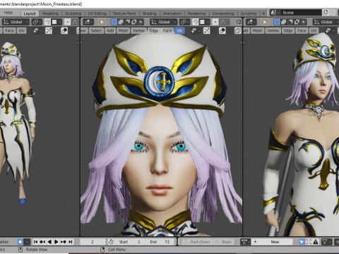Moon Priestess Game Character 3D Model