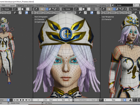 Moon Priestess Game Character 3D Model