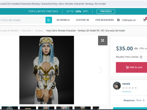 Holy Cleric Female Character Fantasy 3D Модель