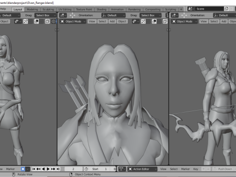 Elven Ranger Female Character - Fantasy Modello 3D