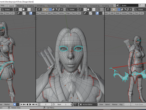 Elven Ranger Female Character - Fantasy Modello 3D