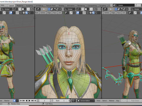 Elven Ranger Female Character - Fantasy Modello 3D