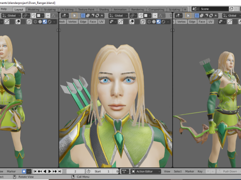 Elven Ranger Female Character - Fantasy Modello 3D