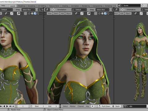 Nature Priestess Female Character - Fantasy 3D Model