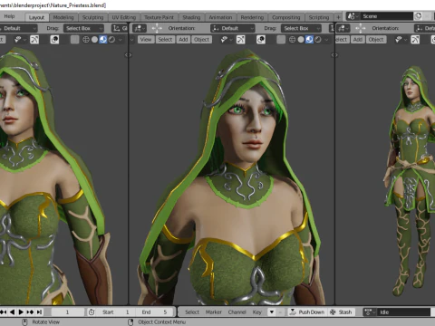Nature Priestess Female Character - Fantasy 3D Model