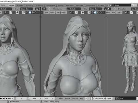 Nature Priestess Female Character - Fantasy 3D Model