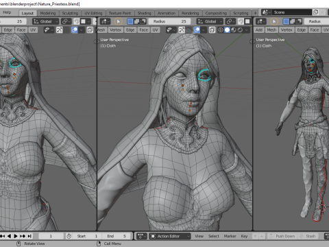 Nature Priestess Female Character - Fantasy 3D Model