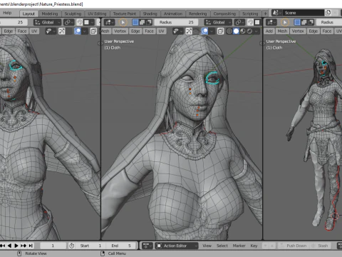 Nature Priestess Female Character - Fantasy 3D Model