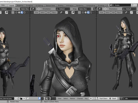 Shadow Archer Female Character - Fantasy 3D Model