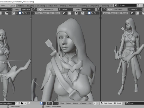 Shadow Archer Female Character - Fantasy 3D Model
