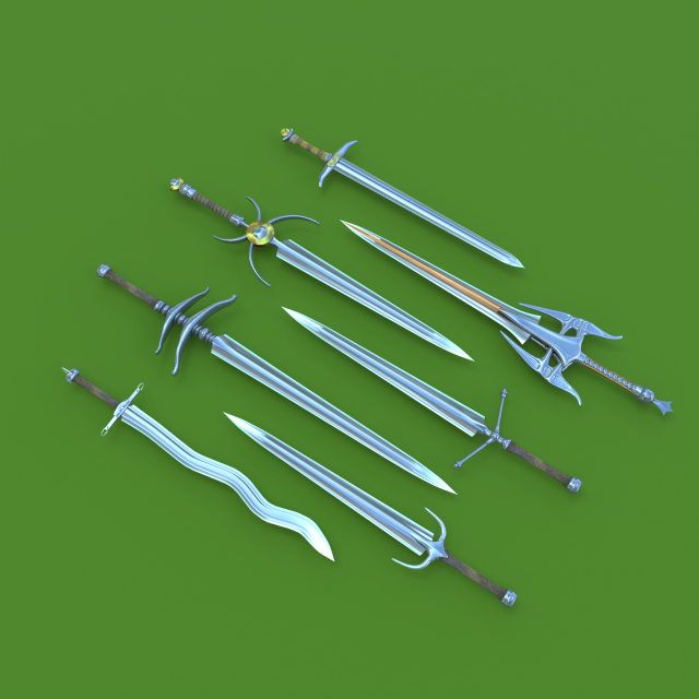Set of seven rare Swords 3D 모델 .c4d .max .obj .3ds .fbx .stl .blend 