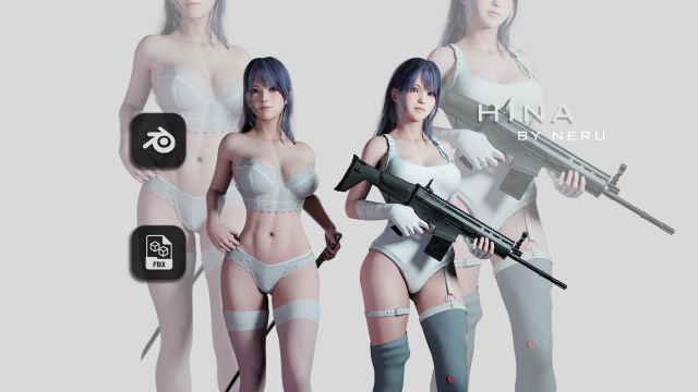Hina - Blender - Low poly - animated RIG 3D Модель .c4d .max .obj .3ds .fbx .stl .blend