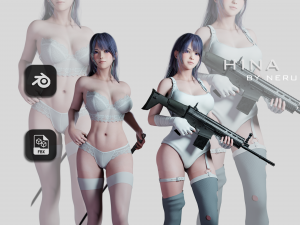 Hina - Blender - Low poly - animated RIG 3Dモデル