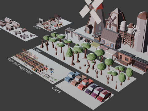 Low Poly Farm Asset model 3D-Modell