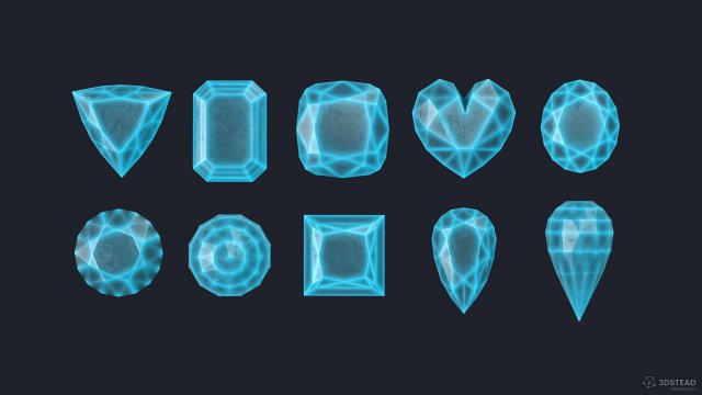 10 Crystal Gemstone Pack VR-AR Modelo 3D .c4d .max .obj .3ds .fbx .stl .blend 