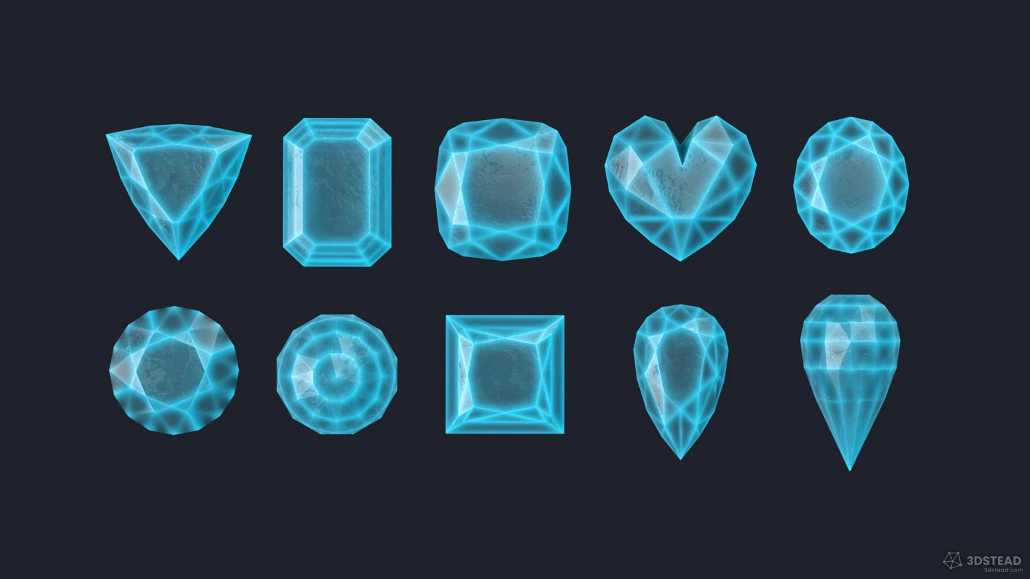 10 Crystal Gemstone Pack VR-AR 3D Model .c4d .max .obj .3ds .fbx .stl .blend 