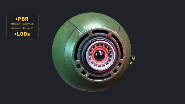Reconnaissance Sphere Drone PBR Low-poly LODs 3Dモデル .c4d .max .obj .3ds .fbx .stl .blend 