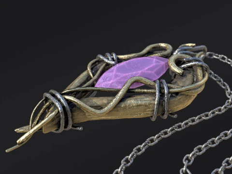 Pendant with Stone PBR 3D Model