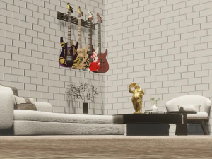 Salle avec guitares et chaises Modèle 3D