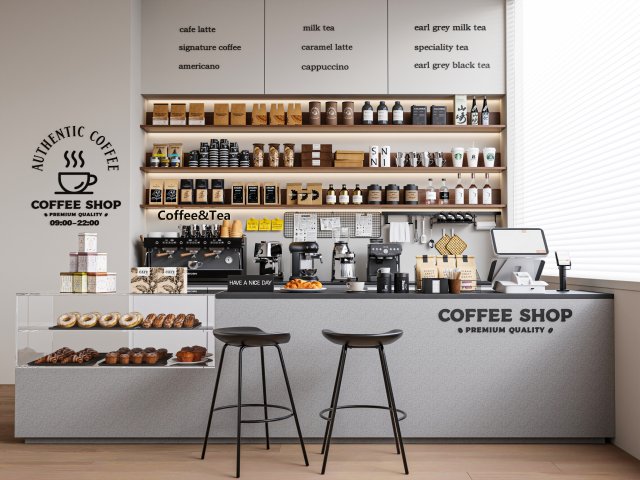 Coffee Shop 3D 模型 .c4d .max .obj .3ds .fbx .stl .blend 