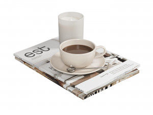 Books with Coffee Cup 002 3D Model
