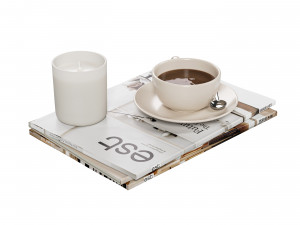 Books with Coffee Cup 002 Model 3D