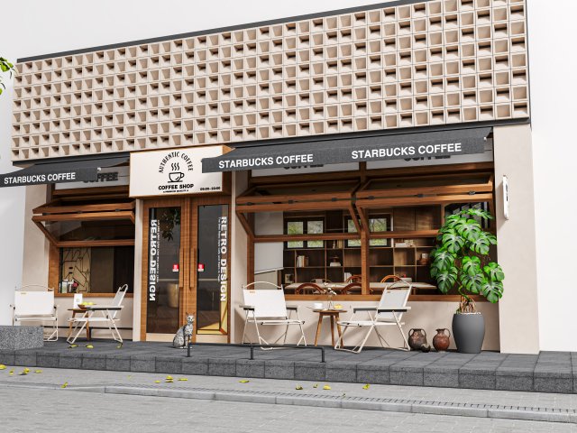 Storefront Shopfront Coffee Shop Retail City 3D Model .c4d .max .obj .3ds .fbx .stl .blend 