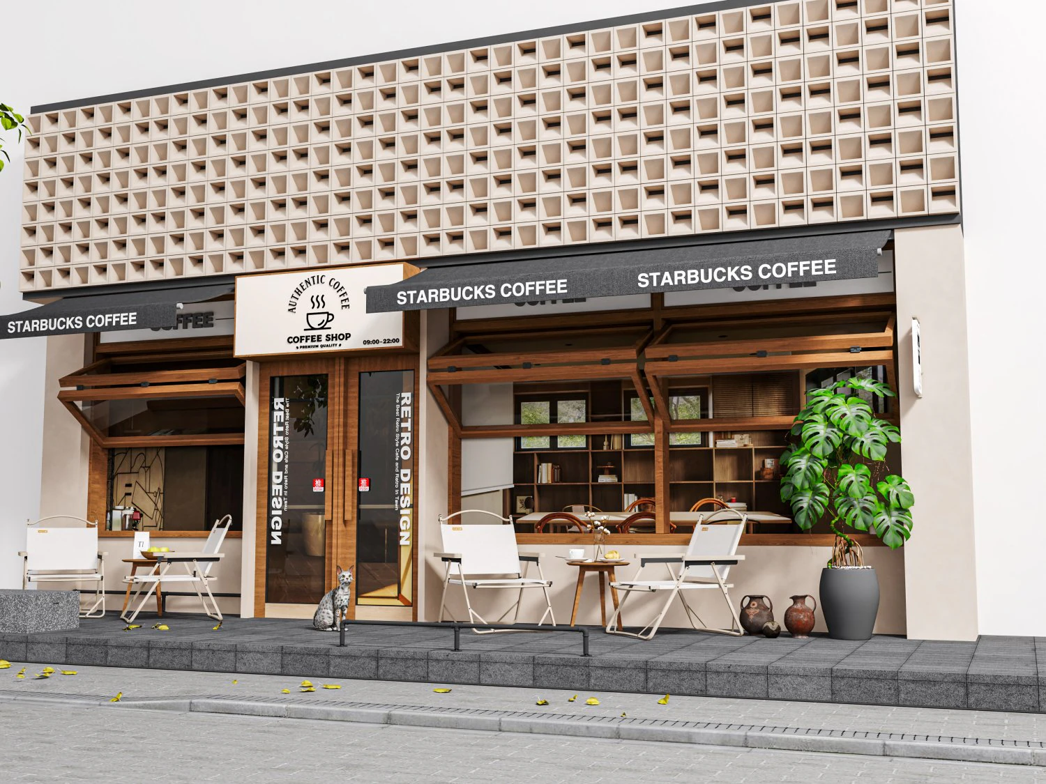 Storefront Shopfront Coffee Shop Retail City 3D Model .c4d .max .obj .3ds .fbx .stl .blend