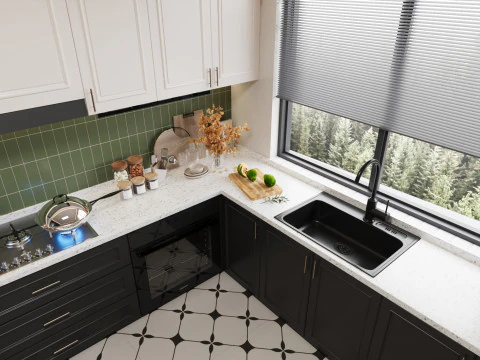 Czarna nowoczesna kuchnia 059 Model 3D